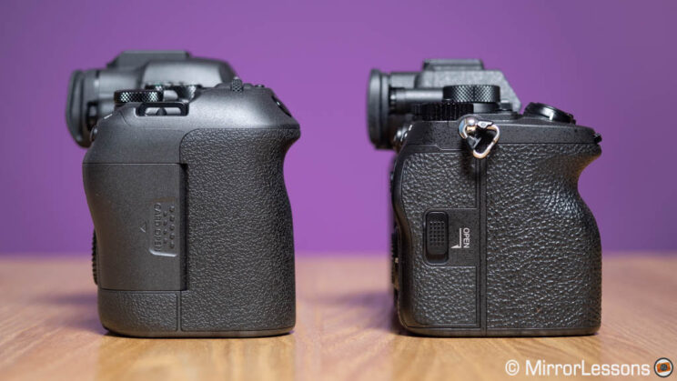 Canon R6 II and Sony A7 IV side by side, side view
