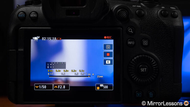Canon R6 II showing two hours of continuous 4K recording on the LCD screen.