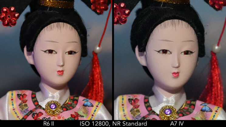 Side by side crop showing the quality at ISO 12800 with Noise Reduction set to Standard.