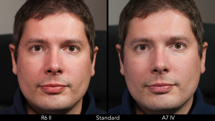 Side by side male portrait showing the difference in skin tones with the standard profile.