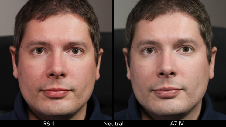 Side by side male portrait showing the difference in skin tones with the Neutral profile.