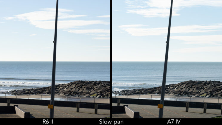 Side by side example of rolling shutter, with a slow movement.