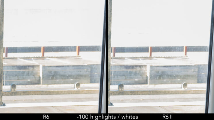 Side by side crop between RAW and C.RAW showing the quality with highlight recovery