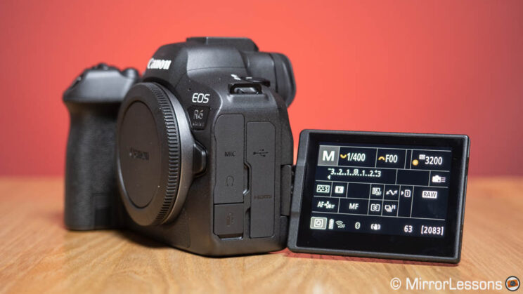 R6 II with LCD monitor opened and flipped 180˚