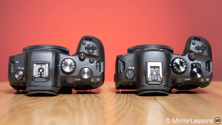 Canon R6 and R6 II side by side, top view