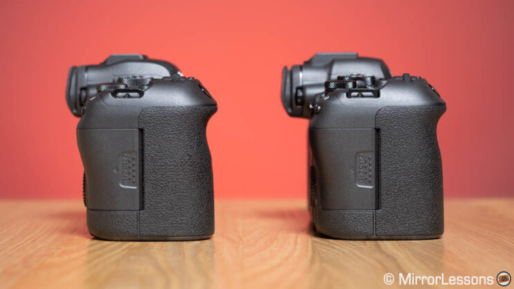 Canon R6 and R6 II side by side, side view