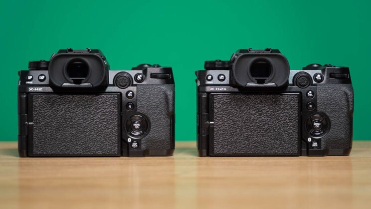 Fujifilm X-H2 and X-H2S side by side, rear view