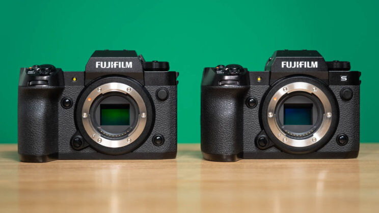 Fujifilm X-H2 and X-H2S side by side, front view without sensor caps.