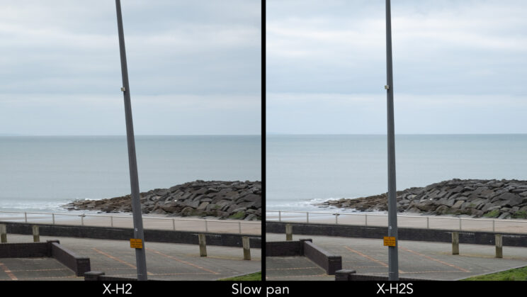 Side by side example of rolling shutter, with a slow movement.