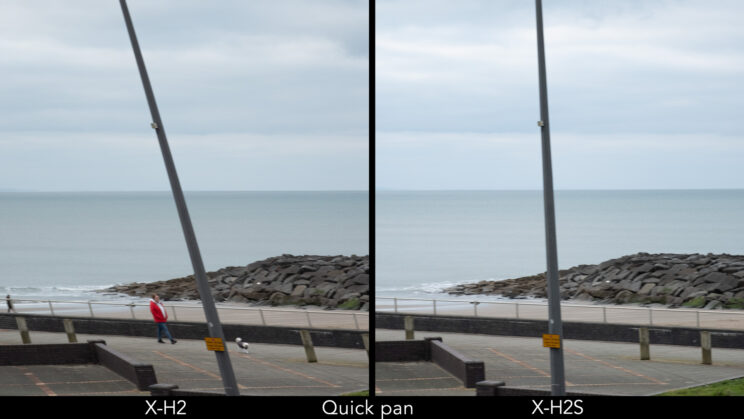 Side by side example of rolling shutter, with a quick movement.