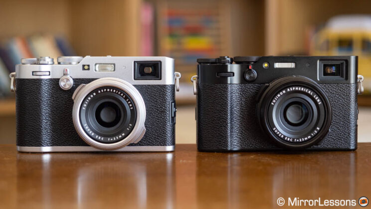 Fujifilm X100F and X100V side by side, front view