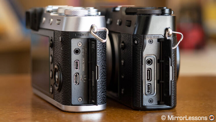 Connection ports on the X100F and X100V