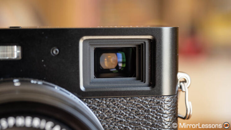 Optical viewfinder on the X100V, close-up shot