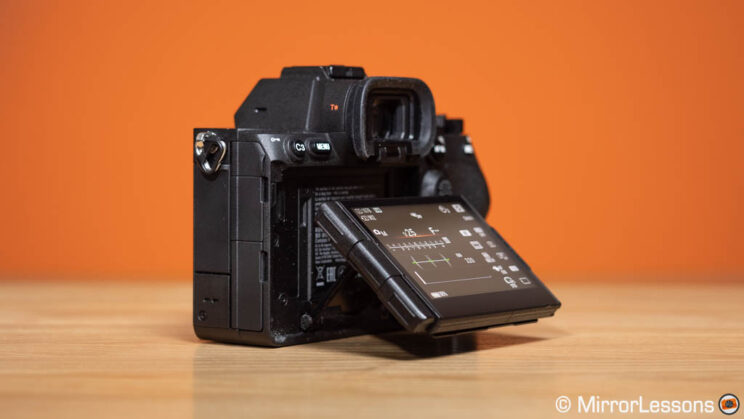 Sony A7R V with LCD screen titled up by 45˚