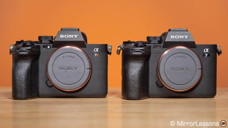 Sony A7R V and A7 IV side by side, front view