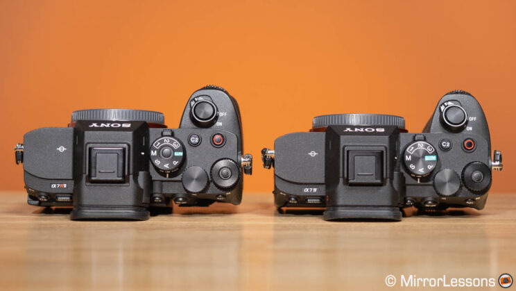 Sony A7R V and A7 IV side by side, top view