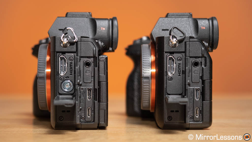 Connection ports on the Sony A7R V and A7 IV