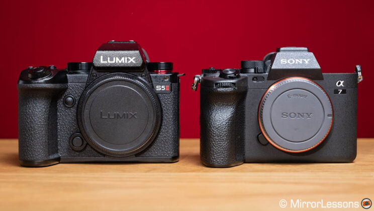 Panasonic S5 II and Sony A7 IV side by side, front view
