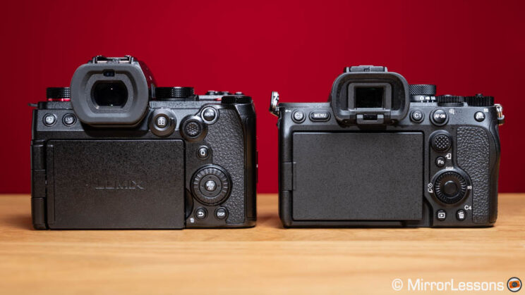 Panasonic S5 II and Sony A7 IV side by side, rear view