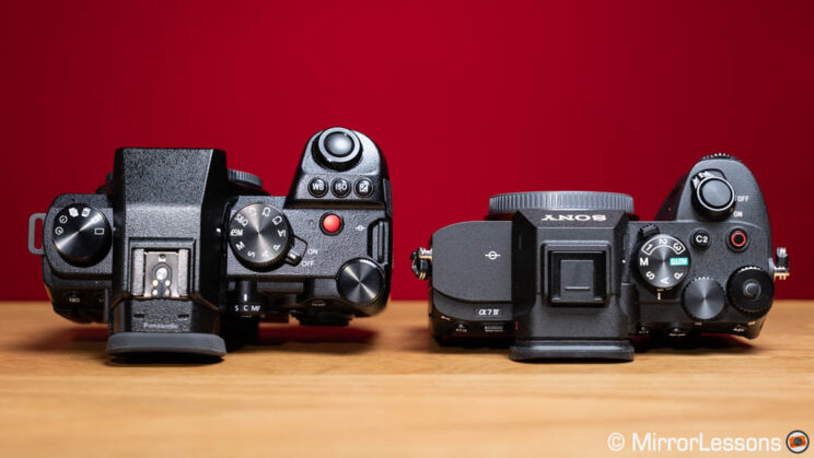 Panasonic S5 II and Sony A7 IV side by side, top view