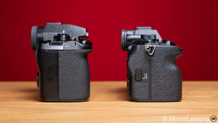 Panasonic S5 II and Sony A7 IV side by side, grip