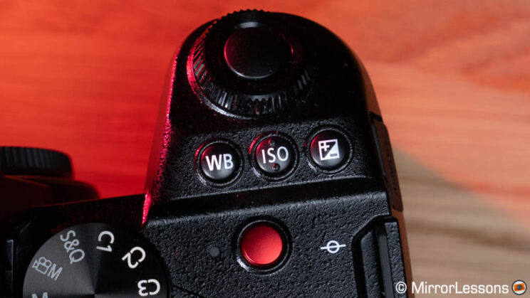 White Balance, ISO and Exposure Compensation buttons on the Lumix S5 II