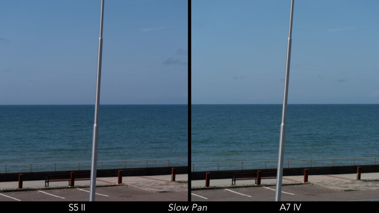 Side by side image of street light showing the distortion when using the electronic shutter with a slow movement.