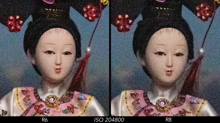 Side by side crop showing the quality of the R6 and R8 at ISO 204800