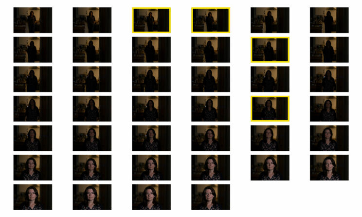 Thumbnails illustrating the low light autofocus sequence and the amount of images in focus for the R8.