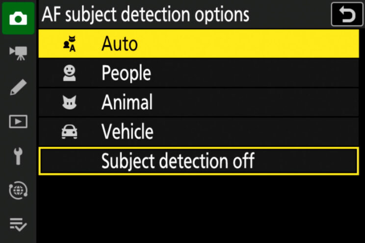 Nikon Subject Detection setting