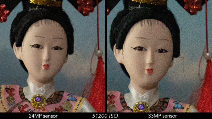 side by side crop showing the difference at ISO 51200.