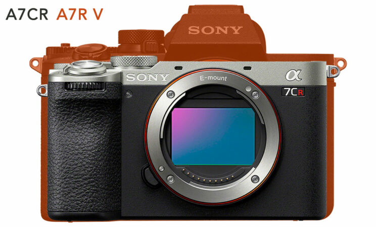 Size difference between the Sony A7CR and A7R V, front view