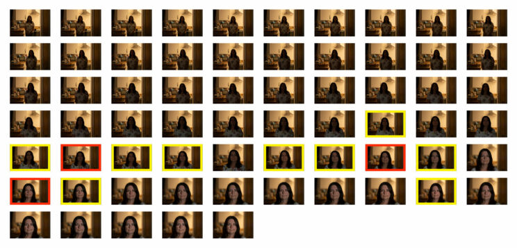 Thumbnail images showing the AF Test sequence in low light for the Sony A1.
