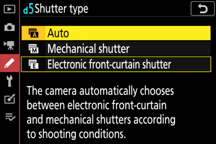 Shutter type setting on the Nikon Z7 II