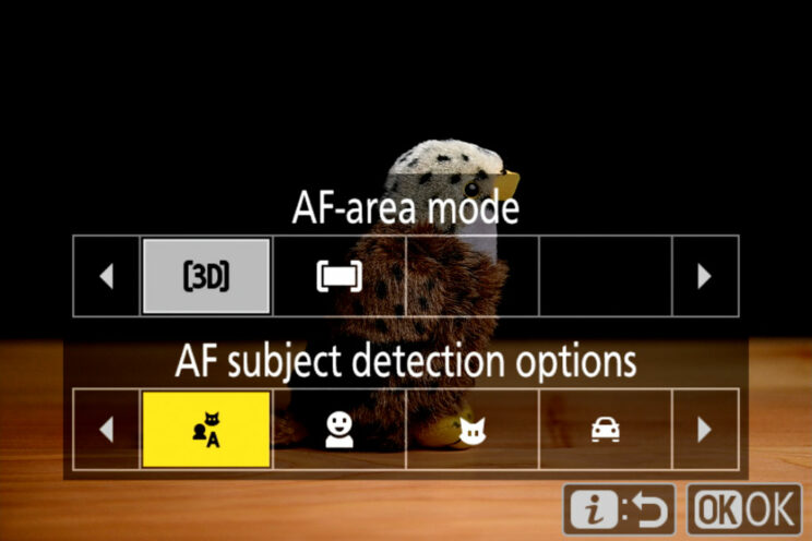 AF-area and Subject Detection settings on the Z8
