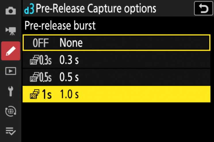 Pre-Release Capture setting on the Nikon Z8