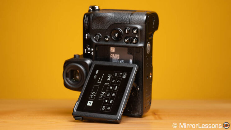 Nikon Z8 in portrait orientation with LCD screen titled up