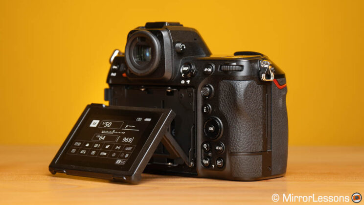 Nikon Z8 in landscape orientation with LCD screen titled up