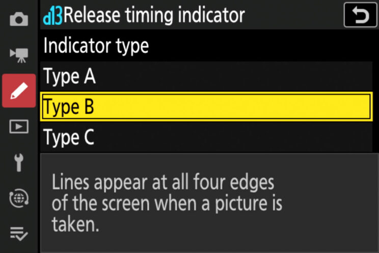 Nikon Release Timing Indicator setting