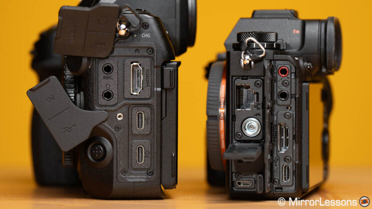 Connection ports on the Nikon Z8 and Sony A1
