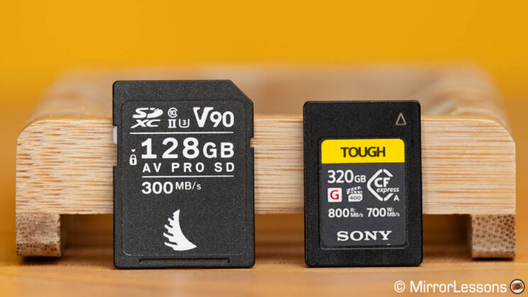 SD card next to a CFexpress Type A card
