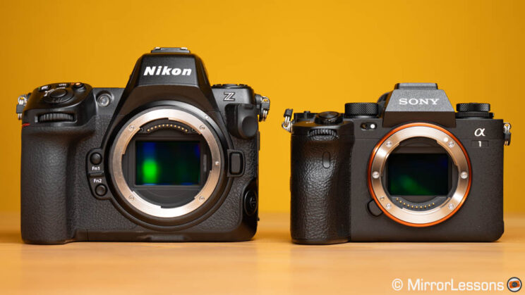 Nikon Z8 and Sony A1 with sensors uncovered.