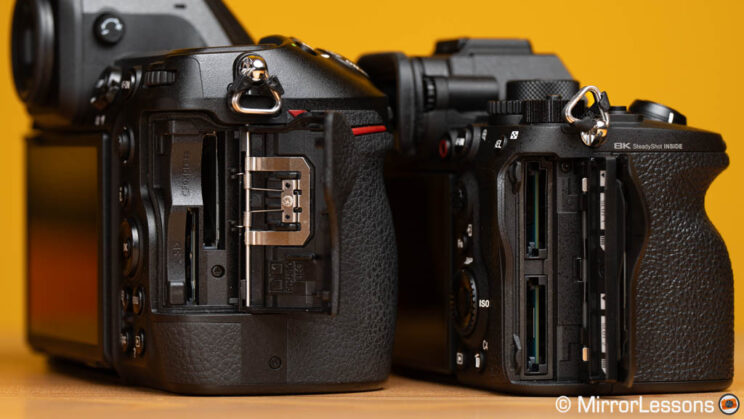 Memory card slots on the Nikon Z8 and Sony A1