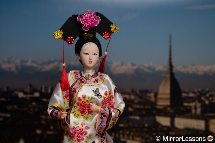 Japanese doll with a urban background