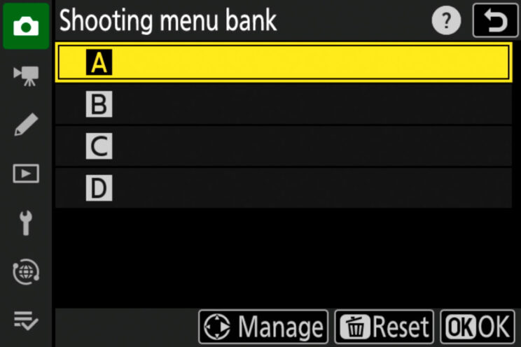 Menu bank setting on the Nikon Z8