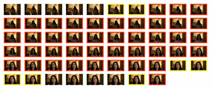 Thumbnail images showing the AF Test sequence in low light for the Nikon Z7 II.