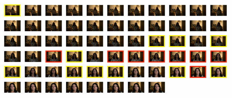 Thumbnail images showing the AF Test sequence in low light for the Nikon Z8 using release priority.