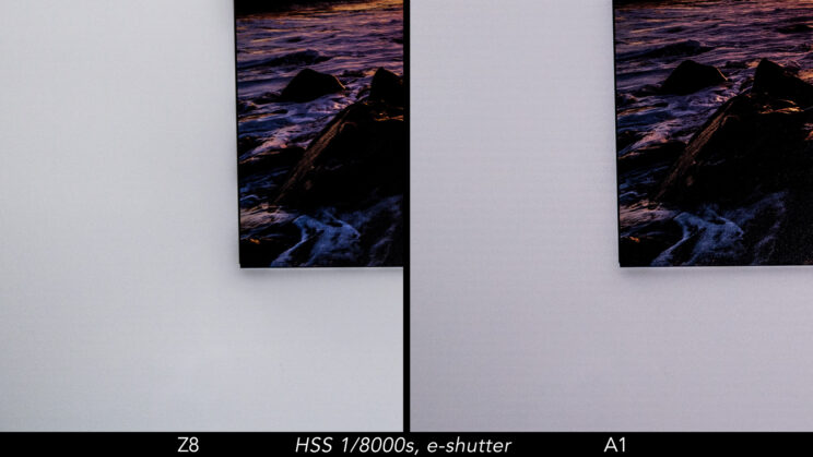 Side by side crop showing the level of banding on the A1 between the electronic shutter and EFCS.