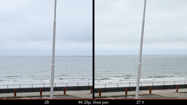 Rolling shutter comparison between the Z8 and Z7 II with a slow movement in 4K 25p.