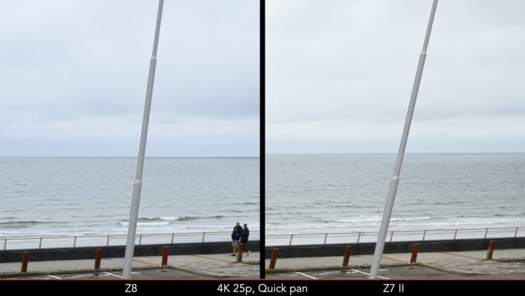 Rolling shutter comparison between the Z8 and Z7 II with a quick movement in 4K 25p.